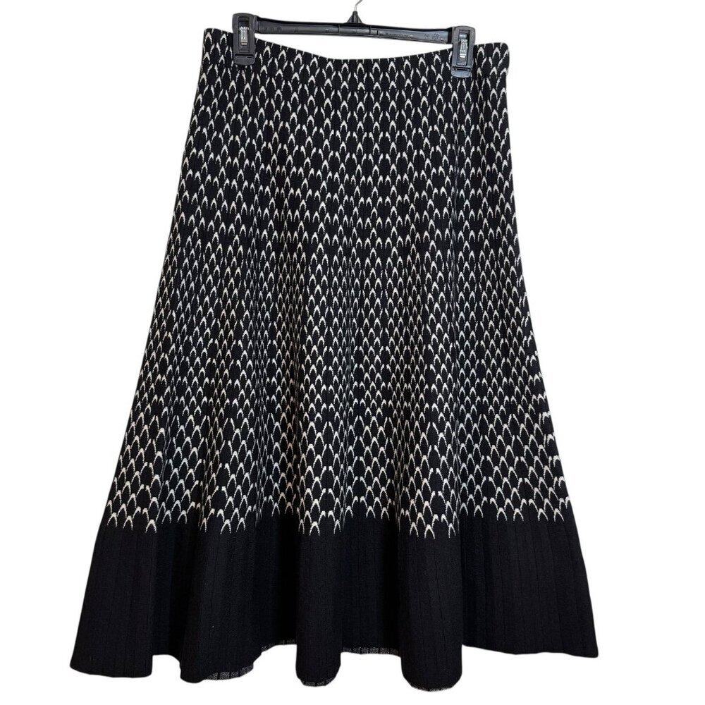 Gabby Isabella Knit Midi Skirt Size Large Blk/ Whi Pleated Fall Winter Weight - Picture 3 of 6
